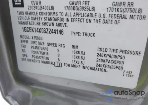 2003 Chevrolet Silverado 1500 Work Truck из США, поврежденный, VIN 1GCEK14X03Z244146